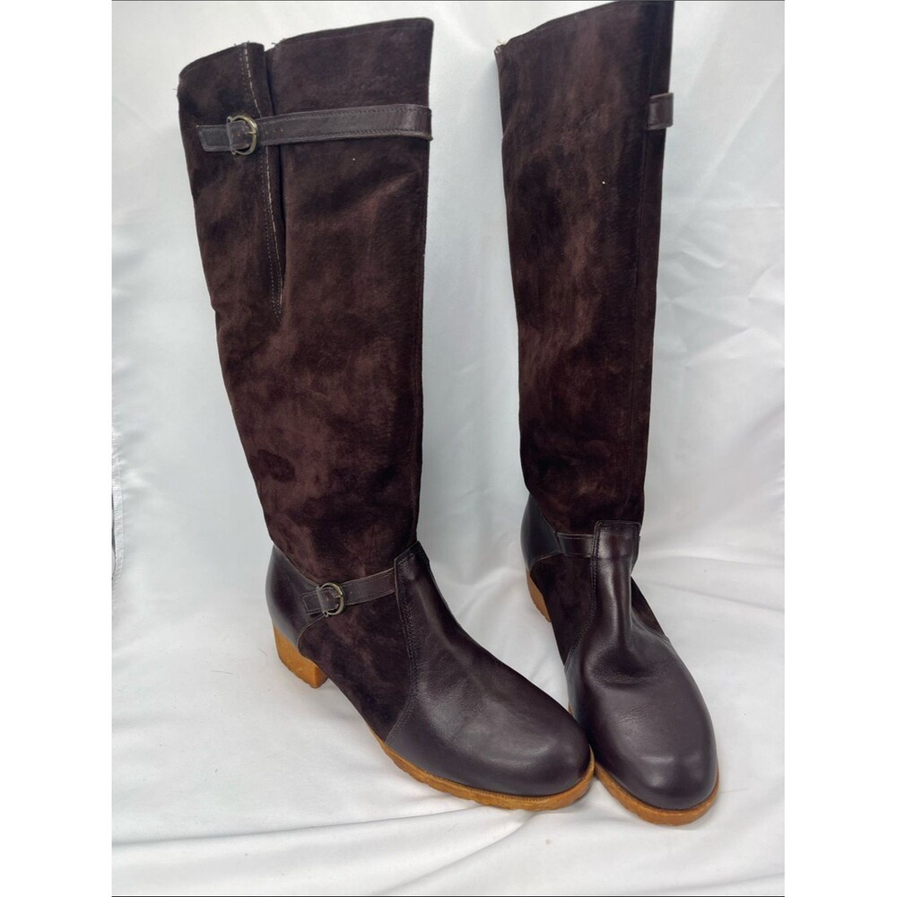 Vintage 1960s Hush Puppies Brown Suede Knee High Boots with Buckle